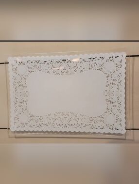 Decorative Glass Tray - Rectangular - Reverse White Doily Design (8.5"L x 5.75"W
